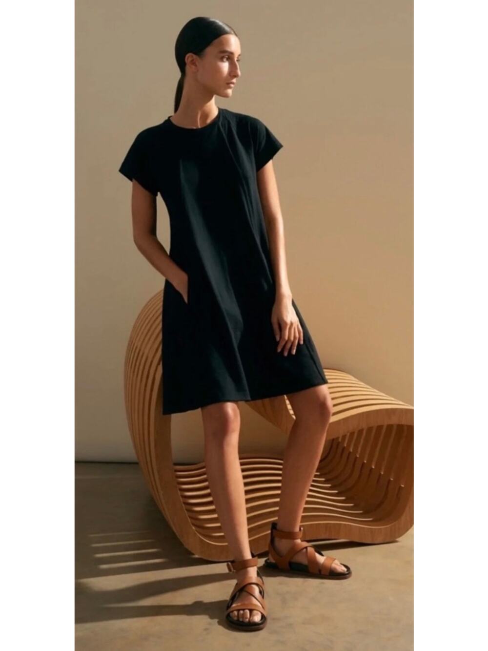 ME+EM Slub Jersey Raglan Seam Short Swing Dress Black Size 8